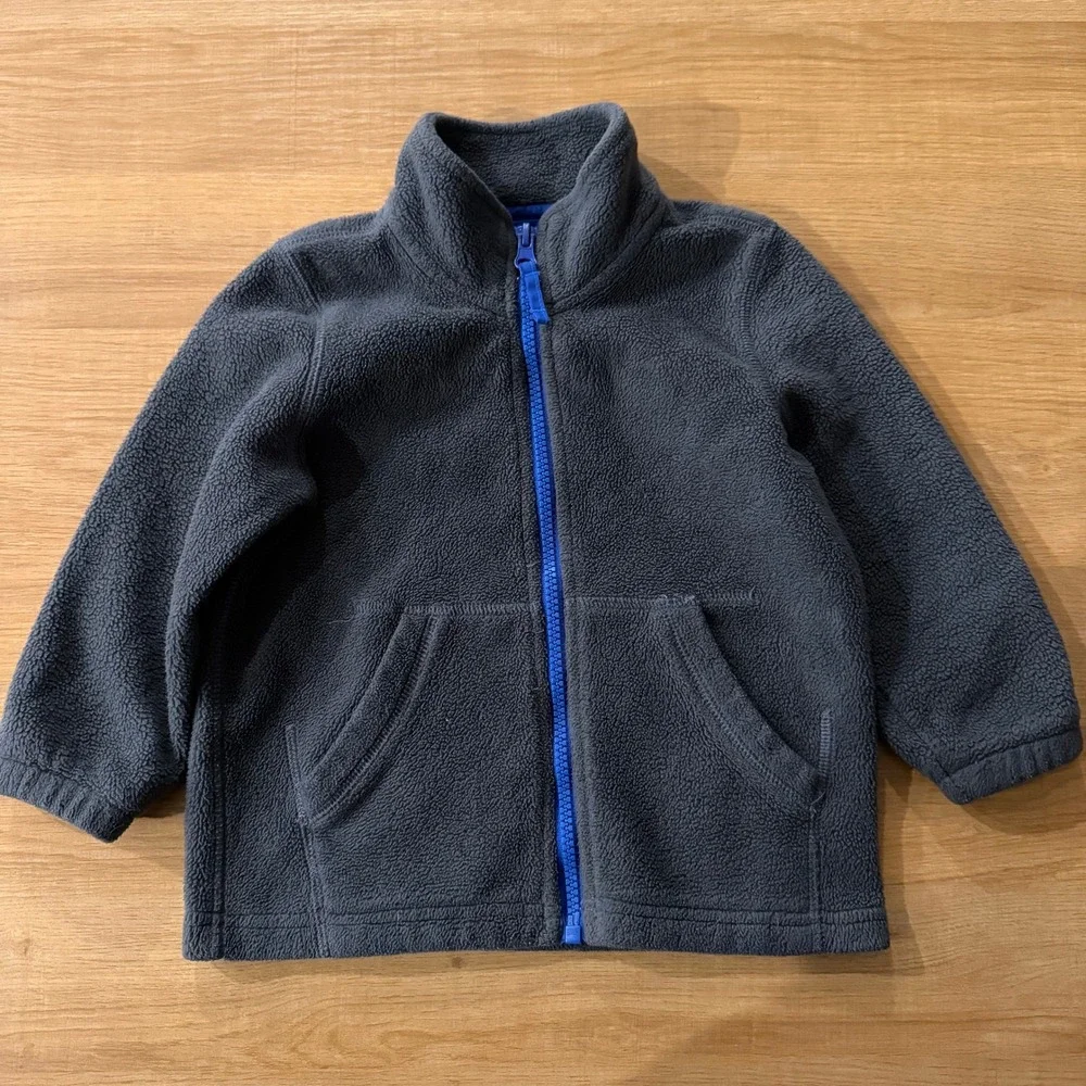 The Childrens Place Boys Fleece Jacket Gray Blue Full Zip Mock Neck 2T